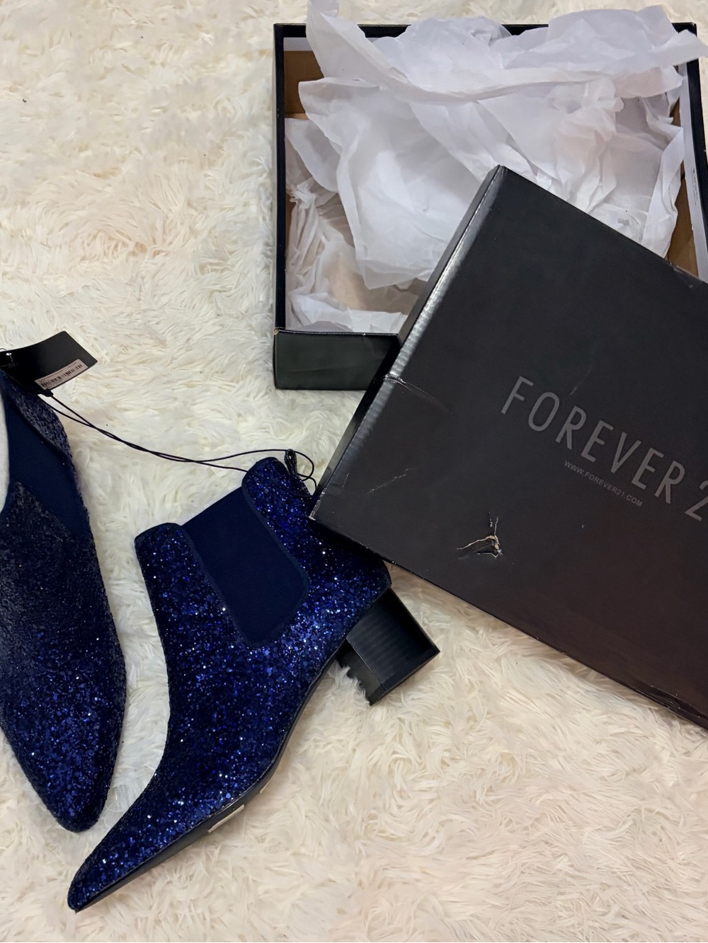 Forever 21 Navy Blue Glitter Chelsea Ankle Boots - Picture 4 of 8